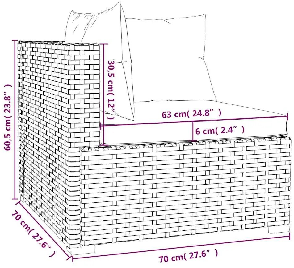 5 pcs conjunto lounge jardim c/ almofadões vime PE castanho