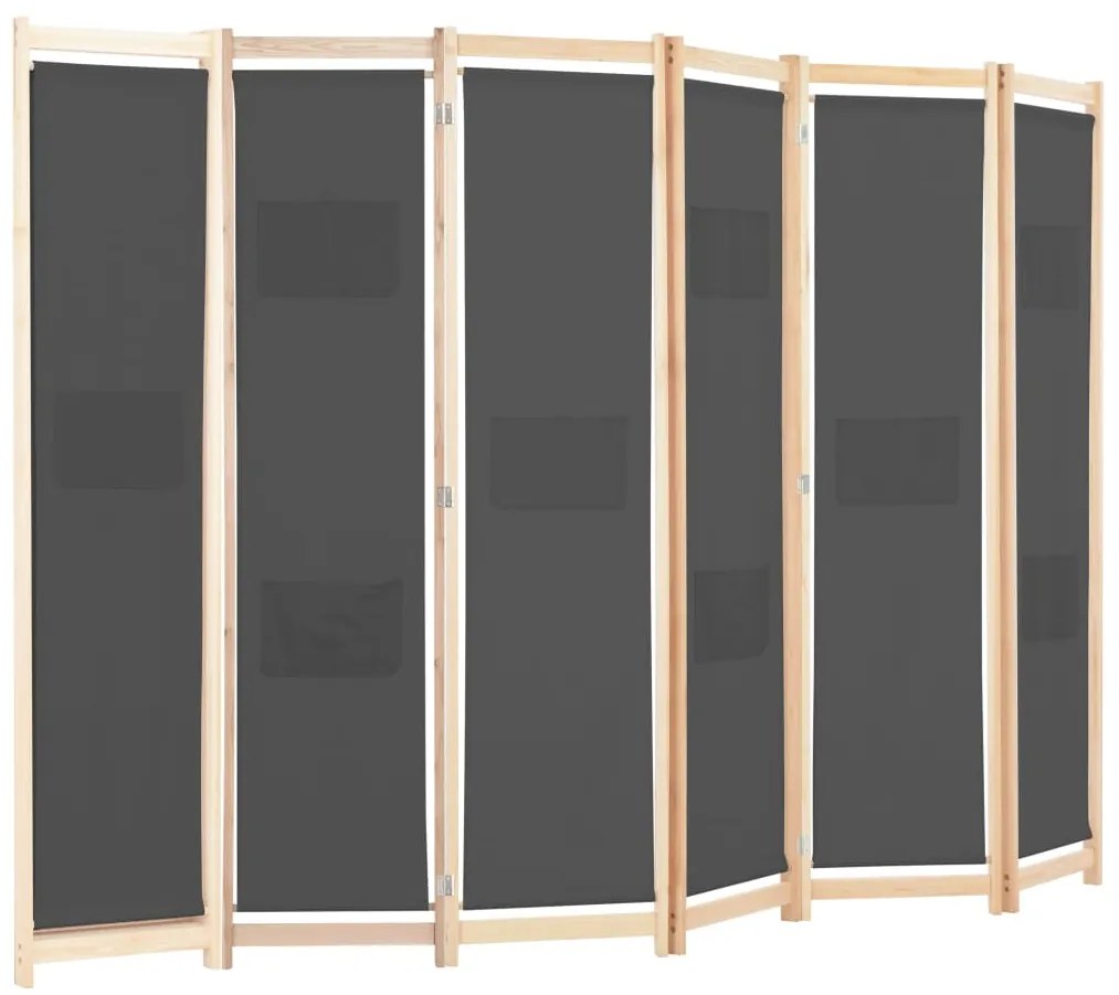 Divisória de quarto com 6 painéis 240x170x4 cm tecido cinzento