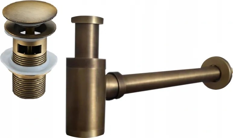 Mexen meio sifão de lavatório redondo com tampa de clique, com sobrefluxo, bronze antigo - 7992050-30