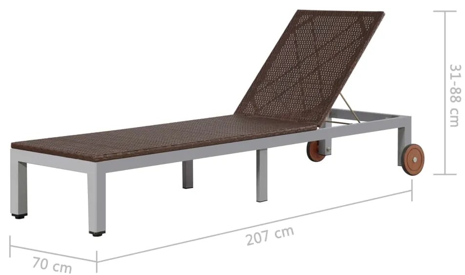 Espreguiçadeira com rodas em vime PE castanho