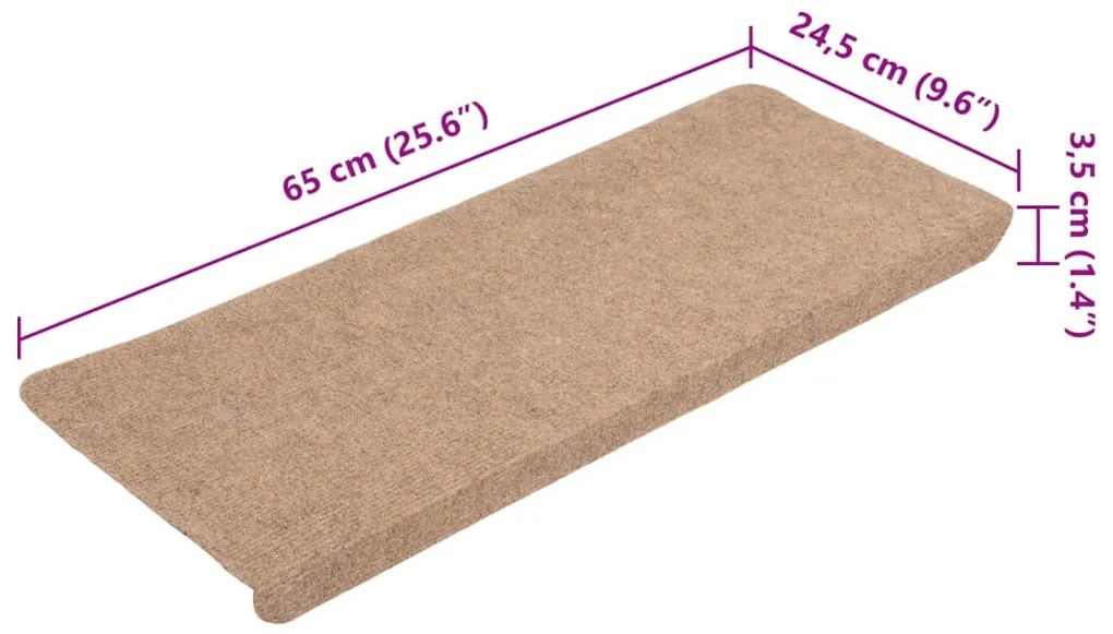 Tapetes de escada autoadesivos 15 pcs 65x24,5x3,5 cm bege