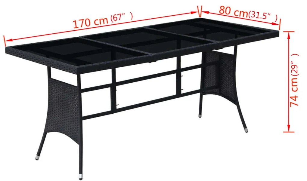 9 pcs conjunto jantar exterior com almofadões vime PE preto