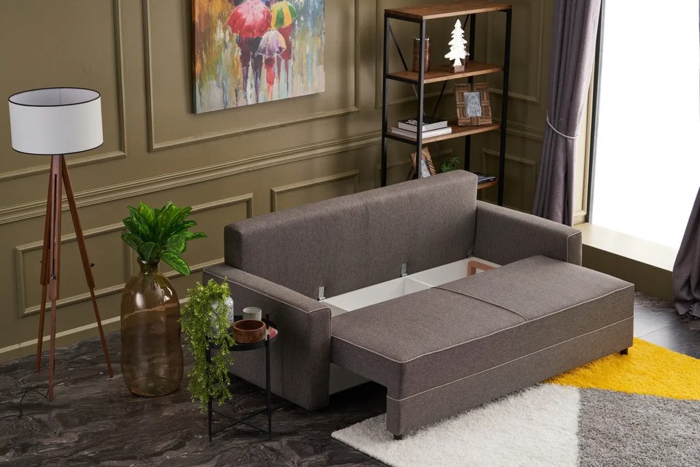 Sofá-Cama de 3 Lugares Ece – Castanho – 215x88x90 cm