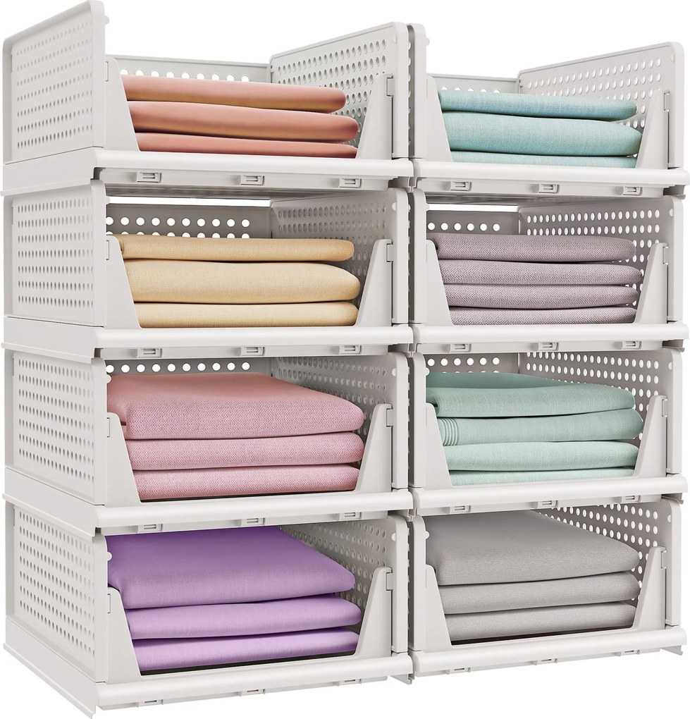 Conjunto 8 x cestos de arrumação com cestos extraíveis 43 x 33 x 18,5 cm (P x L x A) por cesto branco