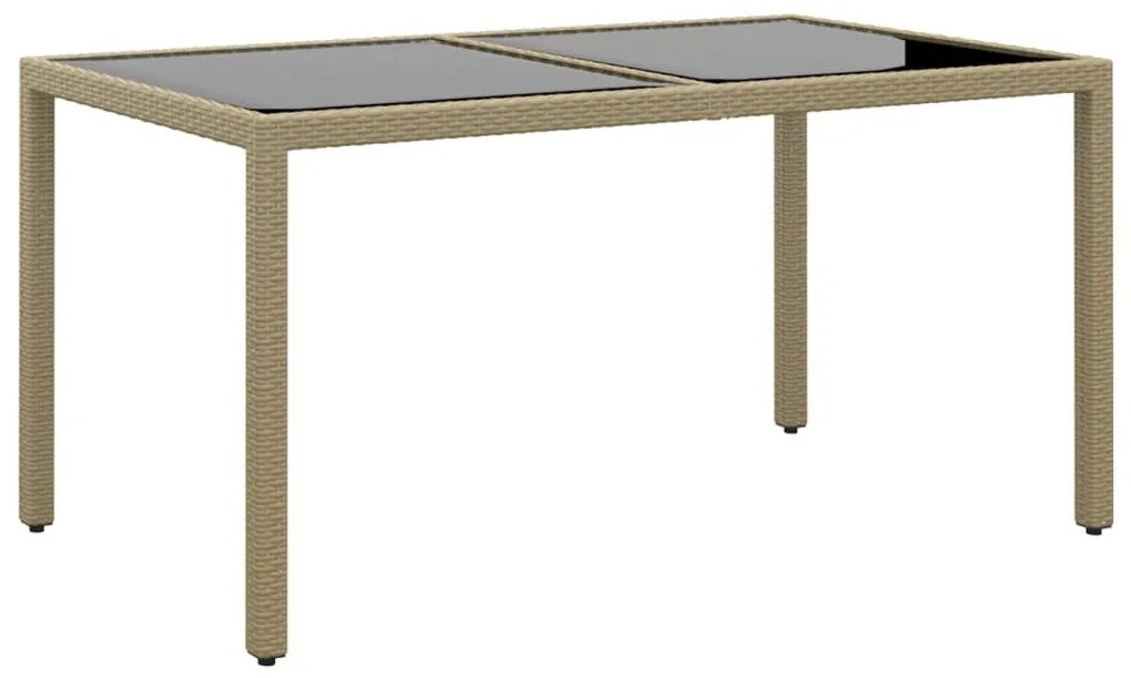 vidaXL Mesa de jardim 150x90x75 cm vidro temperado e vime PE bege