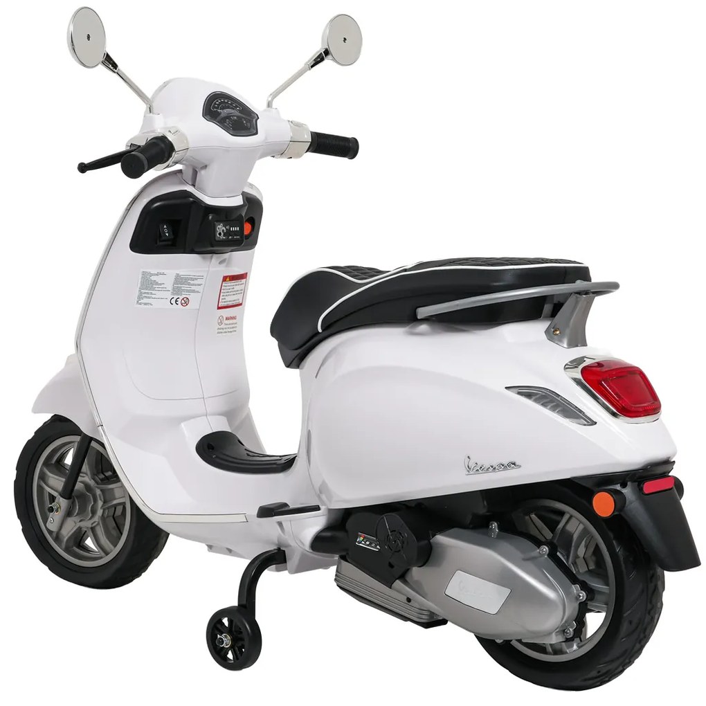 Vespa eletrica para crianças 12V ROMA, Rodas Espuma EVA, assento couro ecológico Branca