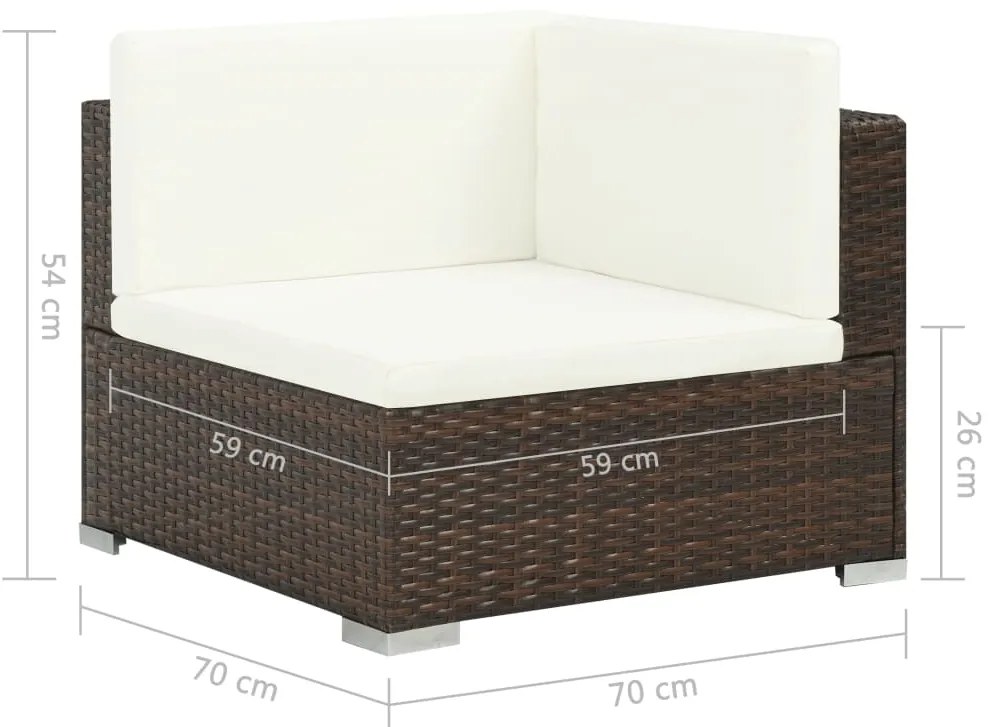 6 pcs conjunto lounge jardim c/ almofadões vime PE castanho