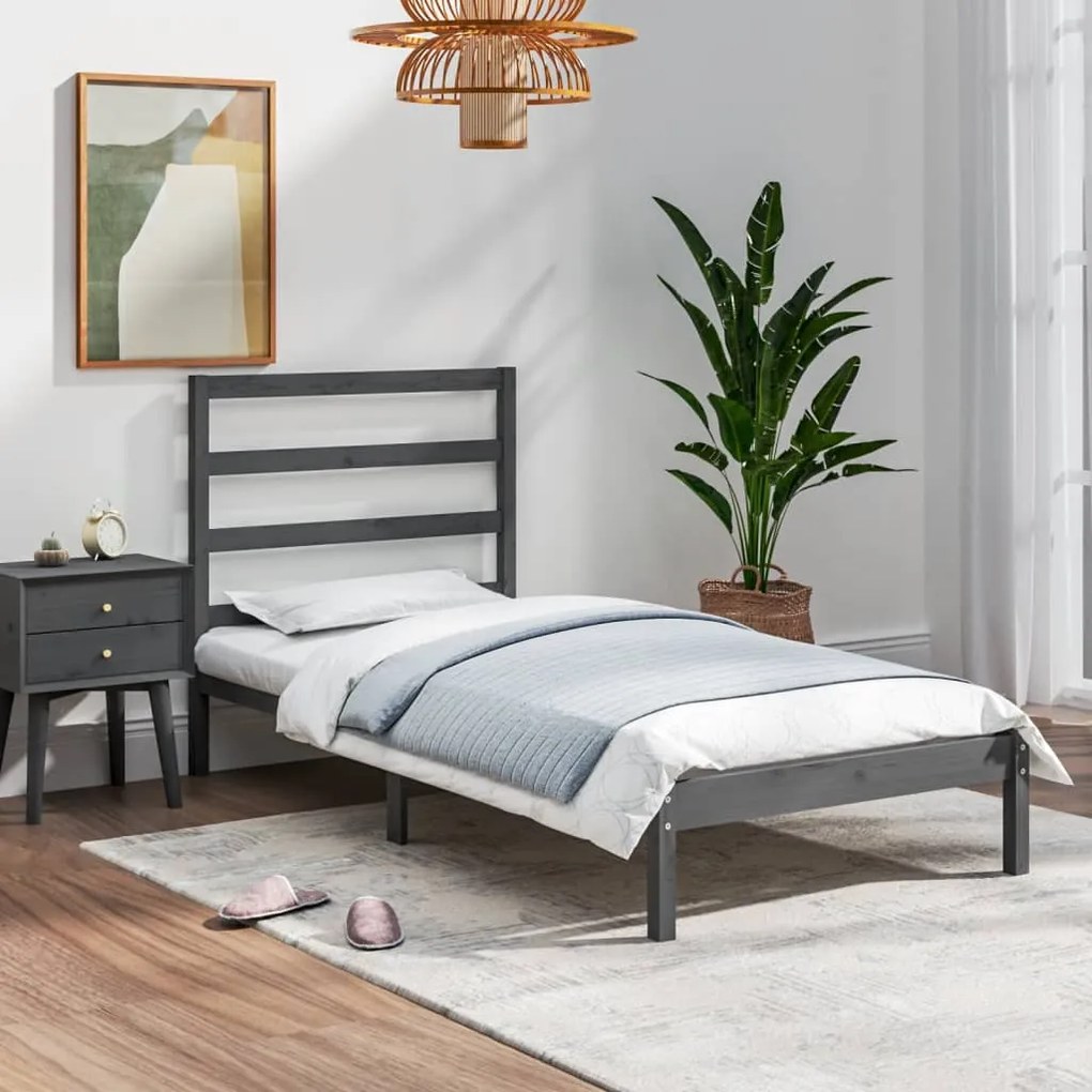 vidaXL Estrutura de cama solteiro 90x190 cm madeira maciça cinza