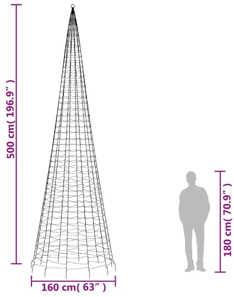 Árvore de Natal LED no mastro 1534 LEDs Azul 500 cm