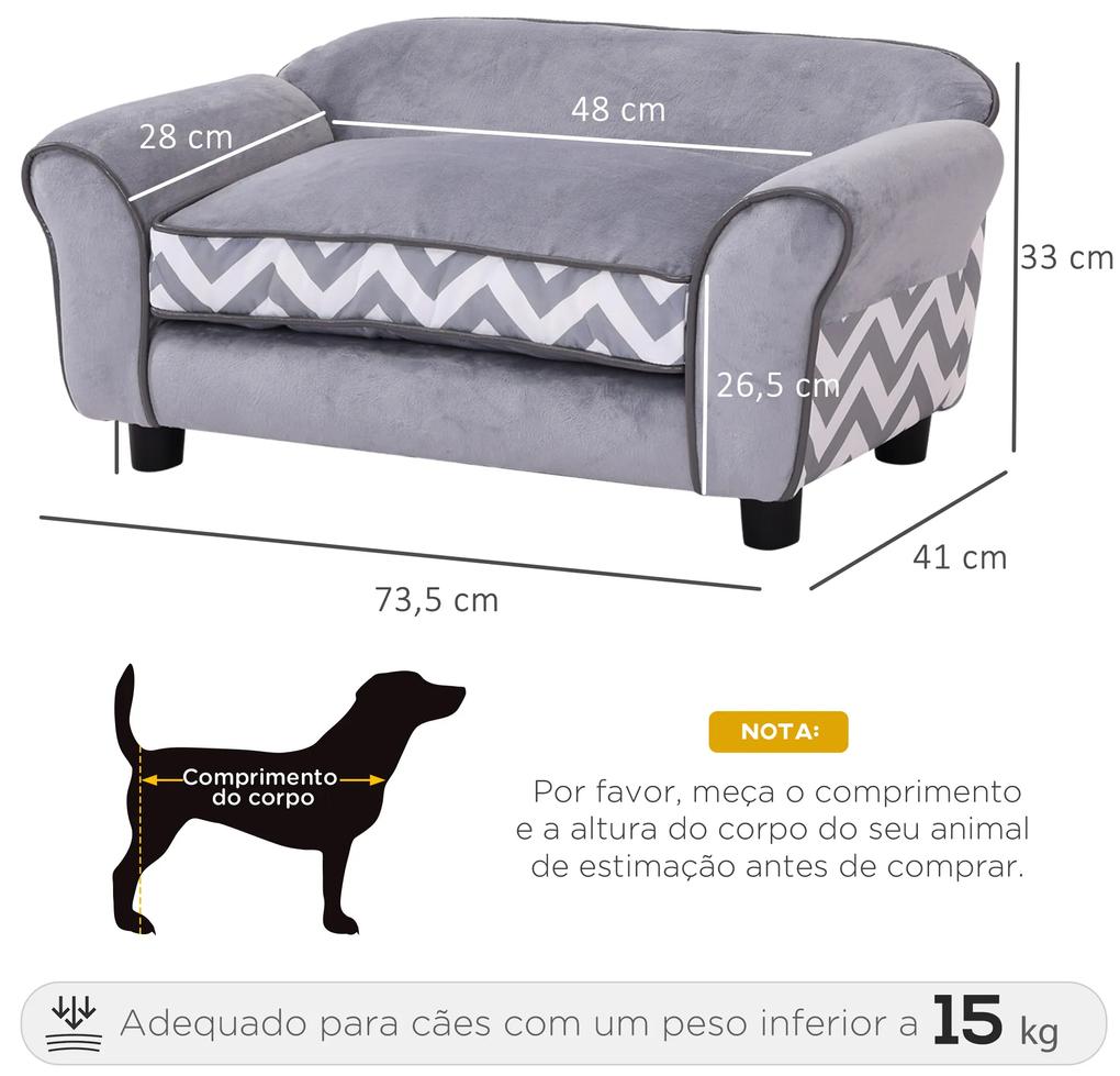 Sofá para animais de estimação com pernas  de madeira com almofada acolchoada aconchegante e capa lavável 73,5x41x33 cm cinza