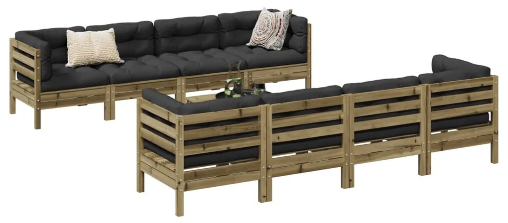 vidaXL 9 pcs conjunto sofás de jardim c/ almofadões pinho impregnado