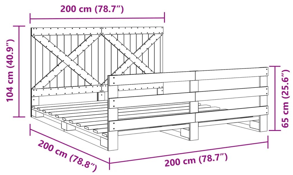 Estrutura de cama com cabeceira 200x200 cm pinho maciço