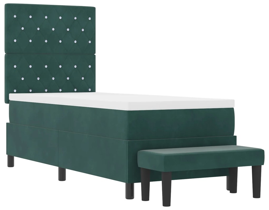 Cama Box Spring com Colchão & Banco Verde Escuro 80x200 cm Veludo