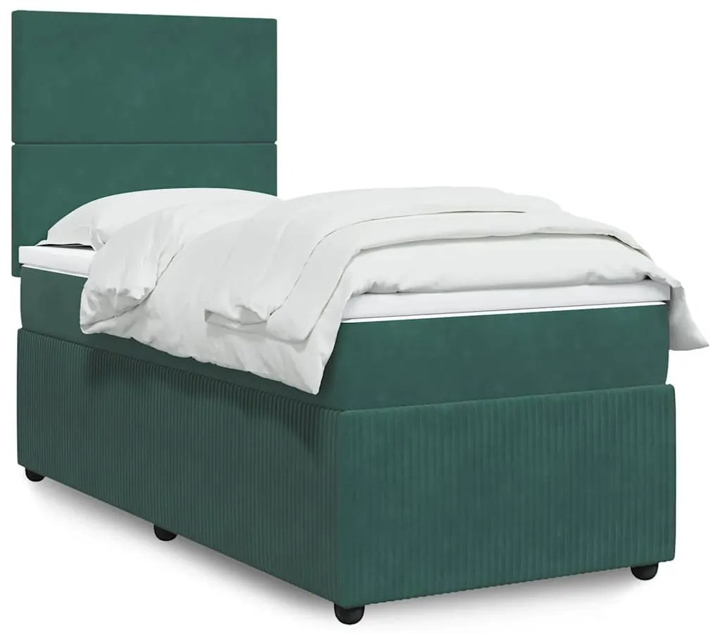 Cama com molas/colchão 90x190 cm veludo verde-escuro