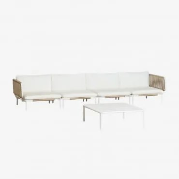 Conjunto De Jardim Com Sofá Modular De 4 Peças Com 2 Módulos De Canto E Mesa De Centro Em Aço Roubly Beige De Amêndoa - Sklum