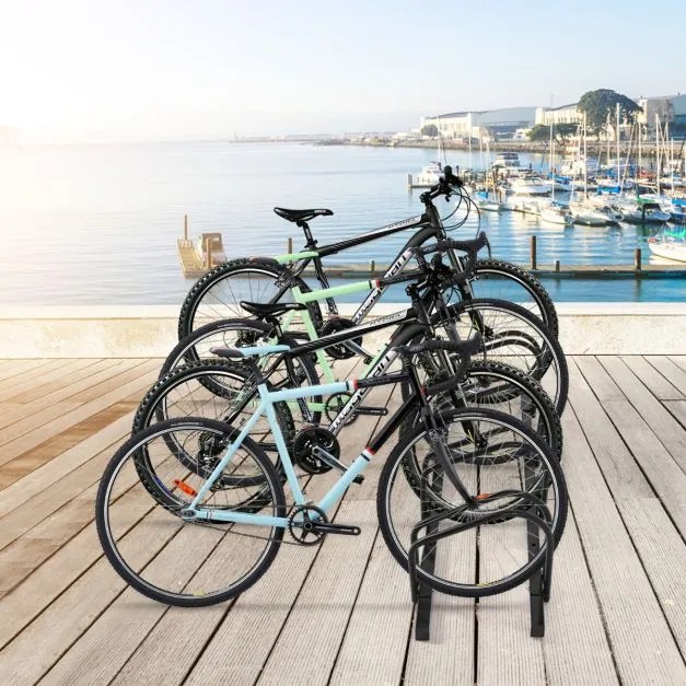 Suporte estacionamento de bicicletas para 4 bicicletas para casa Jardim Parque Garagem 120 x 32,5 x 26 cm Preto
