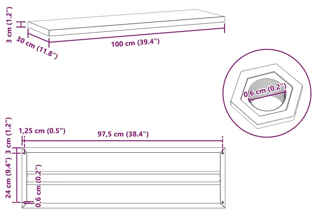 Prateleiras de parede 2 pcs 100x30x3 cm aço inoxidável prateado