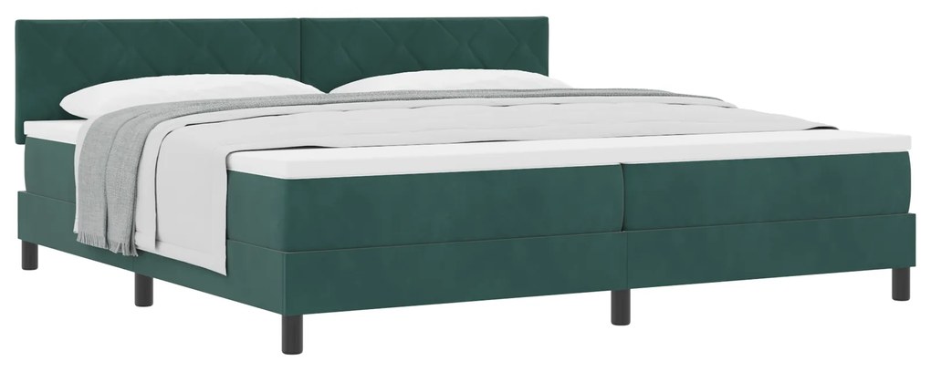 Cama Box com Colchão vidaXL Verde Escuro 200x200 cm Veludo