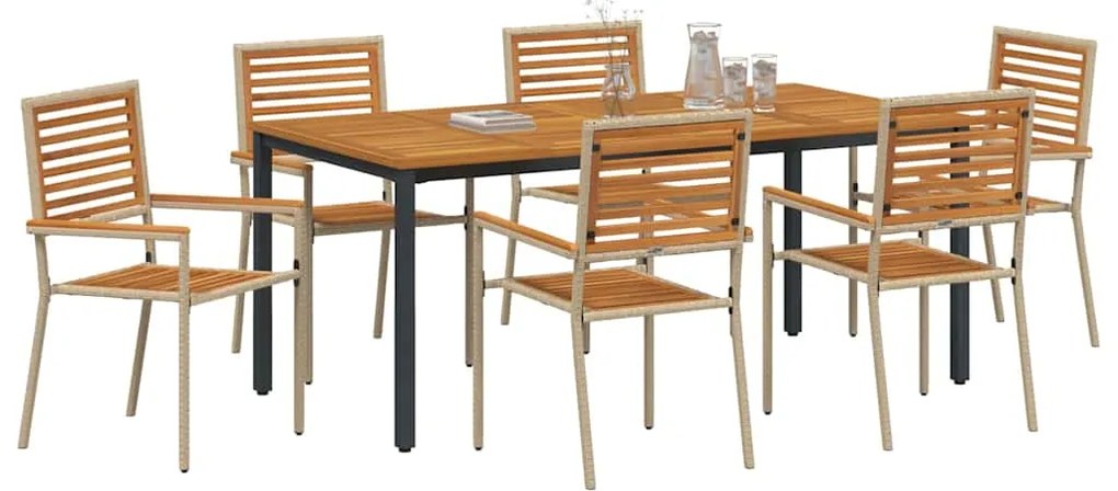 Conjunto de Jantar para Jardim vidaXL de 7 Peças Bege de Polyrattan Ac