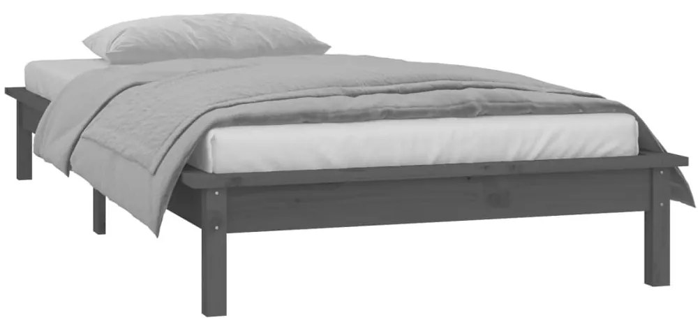 Estrutura de cama c/ luzes LED 90x200cm madeira maciça cinzento