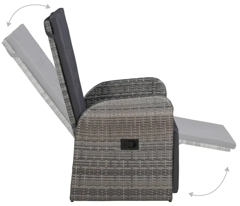 3 pcs conjunto bistrô com almofadões vime PE cinzento
