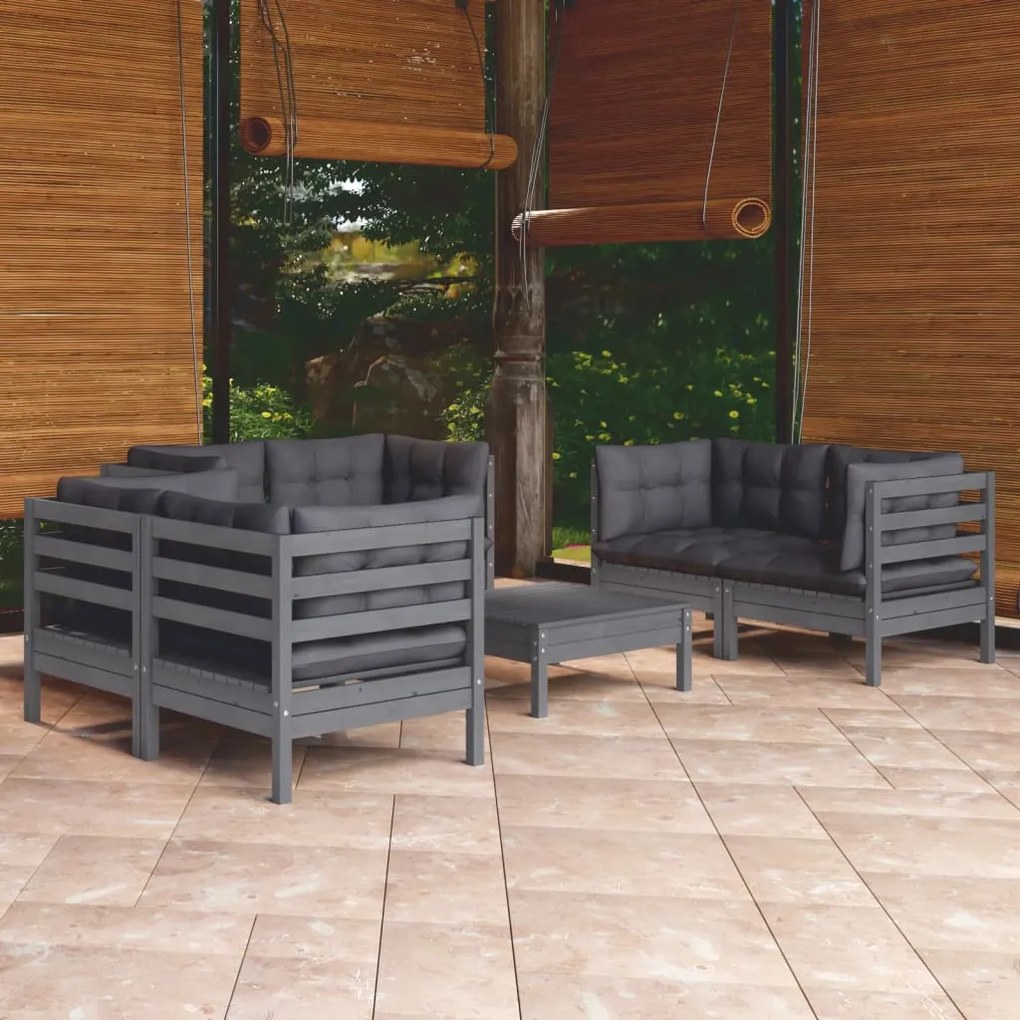 vidaXL 7 pcs conjunto lounge de jardim c/ almofadões pinho maciço
