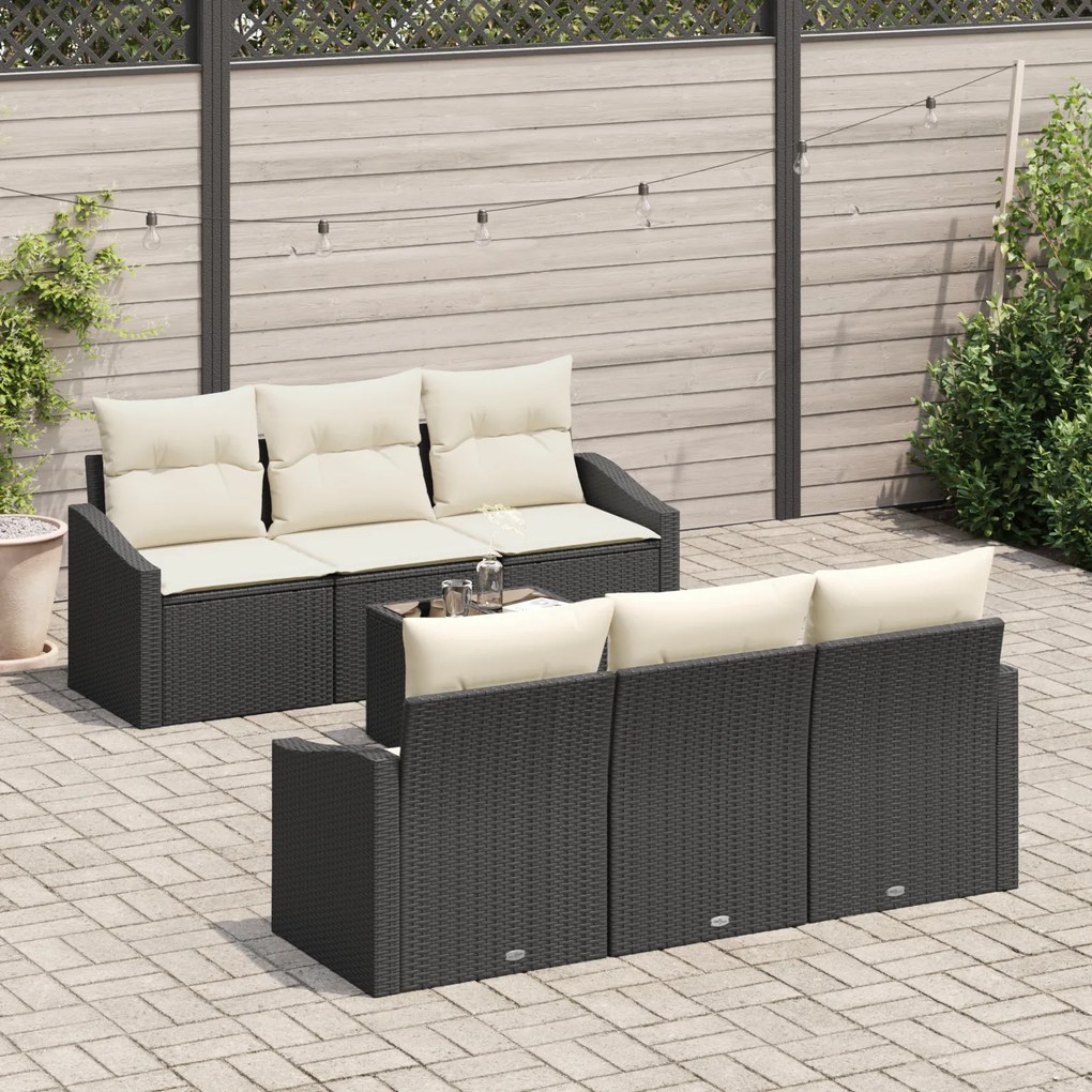Conjunto de Sofá de Jardim de 7 Peças com Almofadas Preto Polirattan