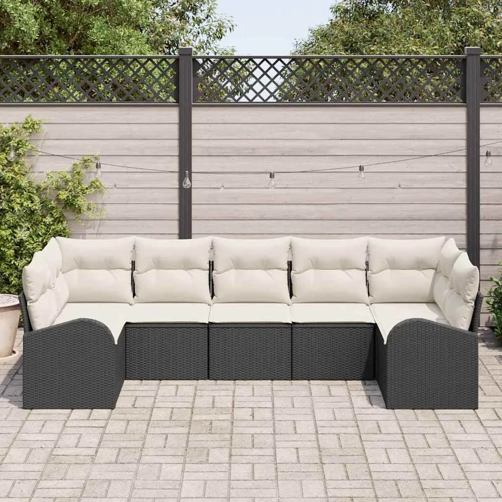 Conjunto de Sofá de Jardim vidaXL 7 Peças com Almofadas Preto Rattan d