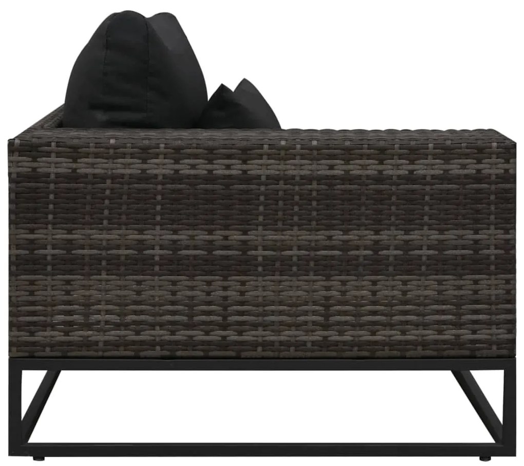 5 pcs conjunto sofás de jardim c/ almofadões vime PE cinzento