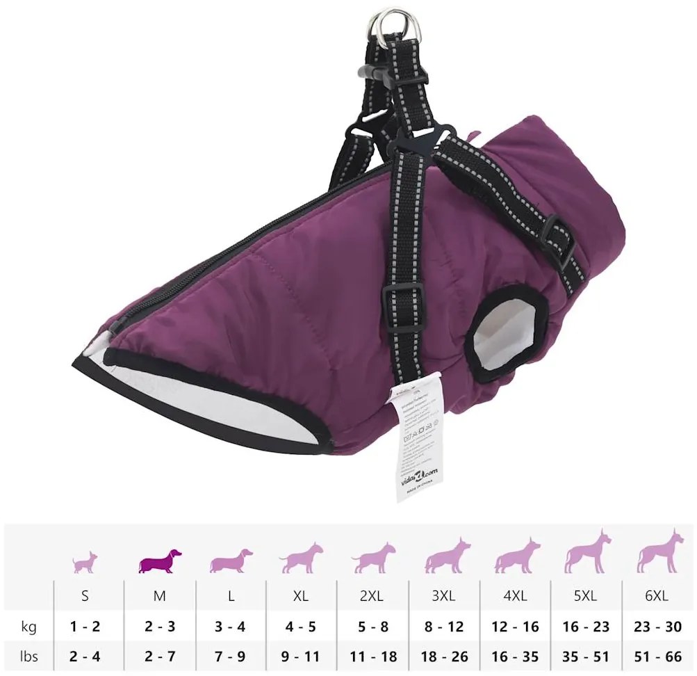 casaco para cães com arnês impermeável reflexivo roxo 2XL