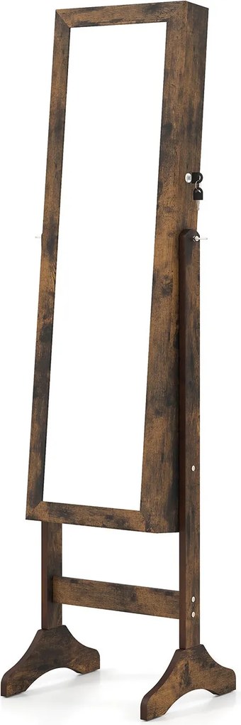 Armário para Joias de Pé com Espelho de Corpo Inteiro, 40 x 36 x 156 cm, Fecho com Chave, Madeira