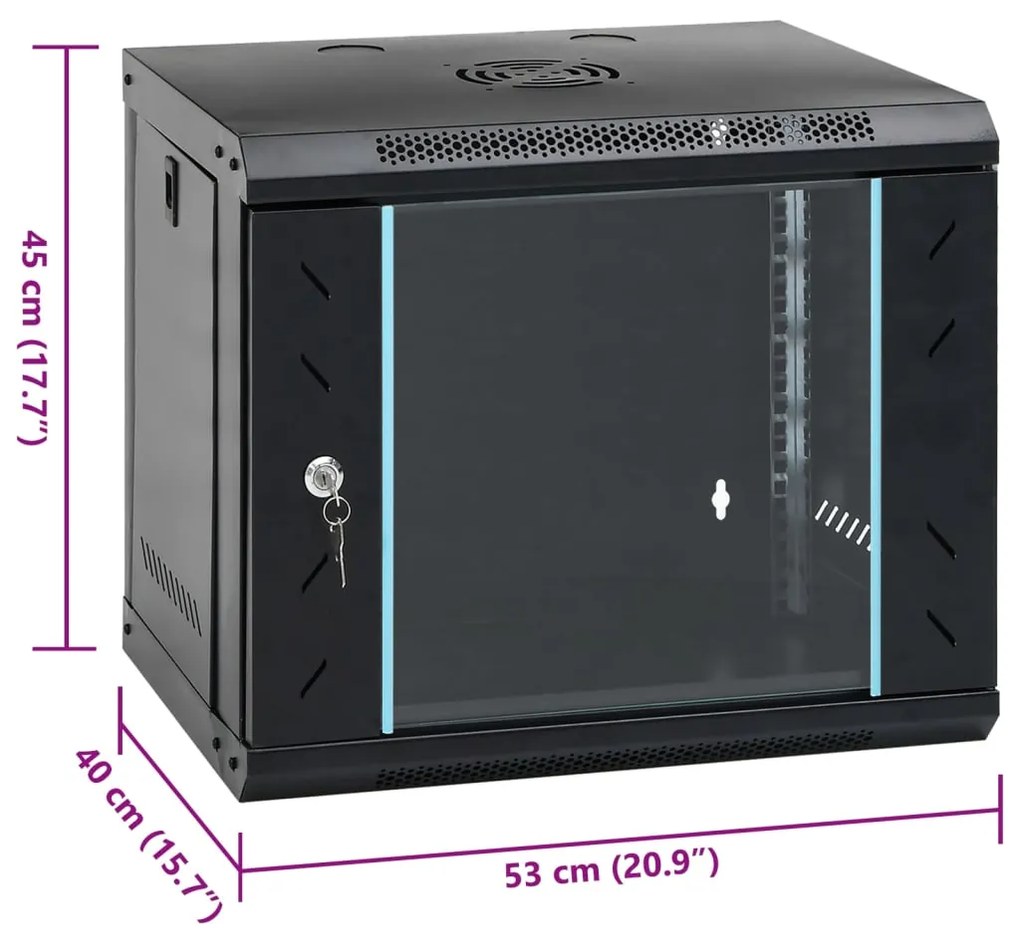 Armário bastidor de parede 9U 19" IP20 53x40x45 cm