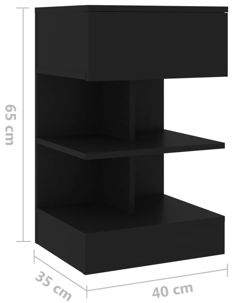 Mesa de cabeceira 40x35x65 cm derivados de madeira preto