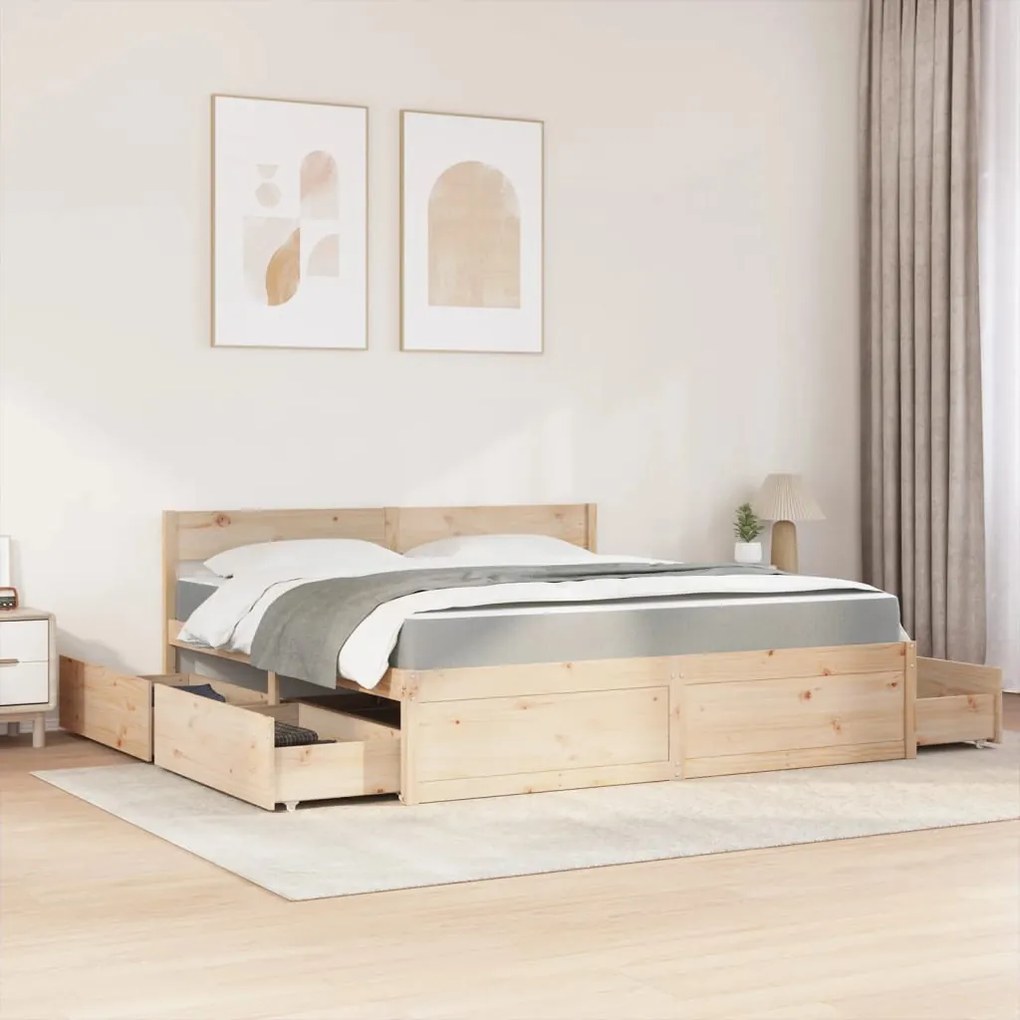 Cama com gavetas e colchão 180x200 cm madeira de pinho maciça