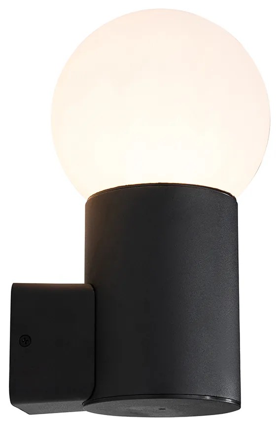 Candeeiro de parede exterior preto com vidro opalino IP44 - Huma Moderno