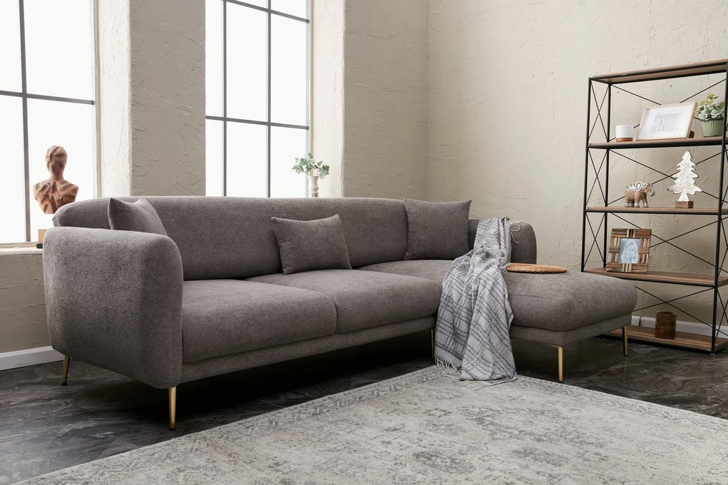 Sofá-Cama de Canto Simena – Cinzento Dourado – 266 x 133 cm