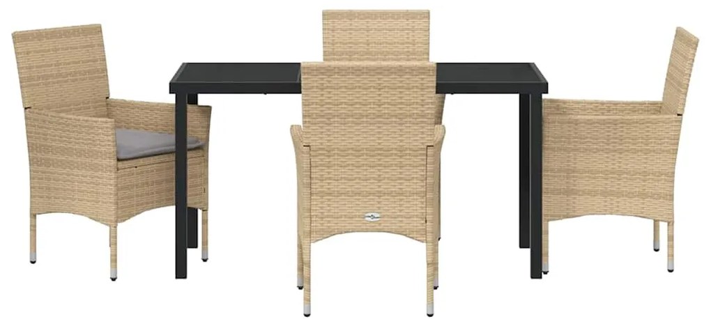 Conjunto de Jantar de Jardim 5 Peças com Almofadas Bege em Rattan Sint
