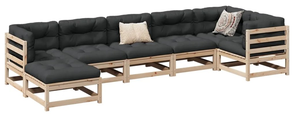7 pcs conjunto sofás de jardim com almofadões pinho maciço