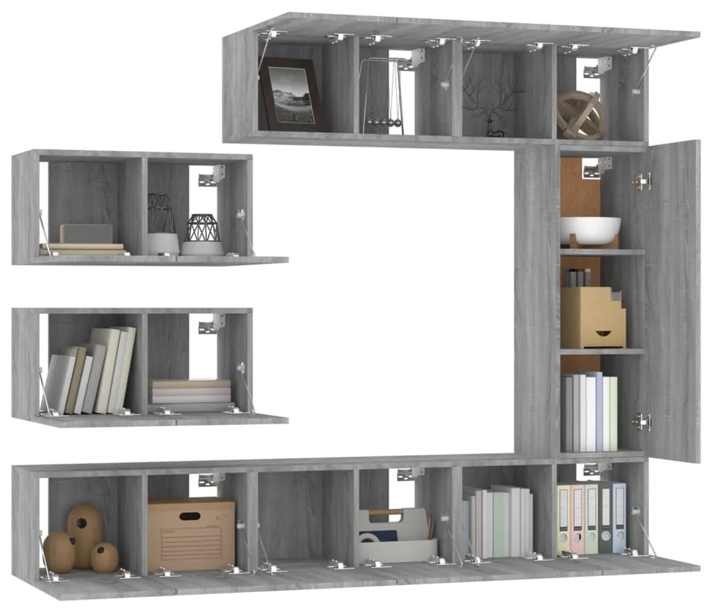 Conjunto móveis de TV 8 pcs madeira processada sonoma cinza