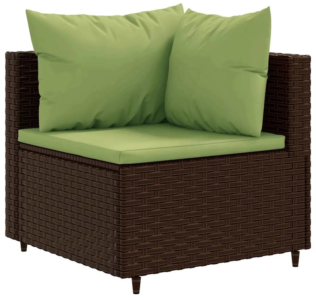 7 pcs conjunto lounge de jardim c/ almofadões vime PE castanho