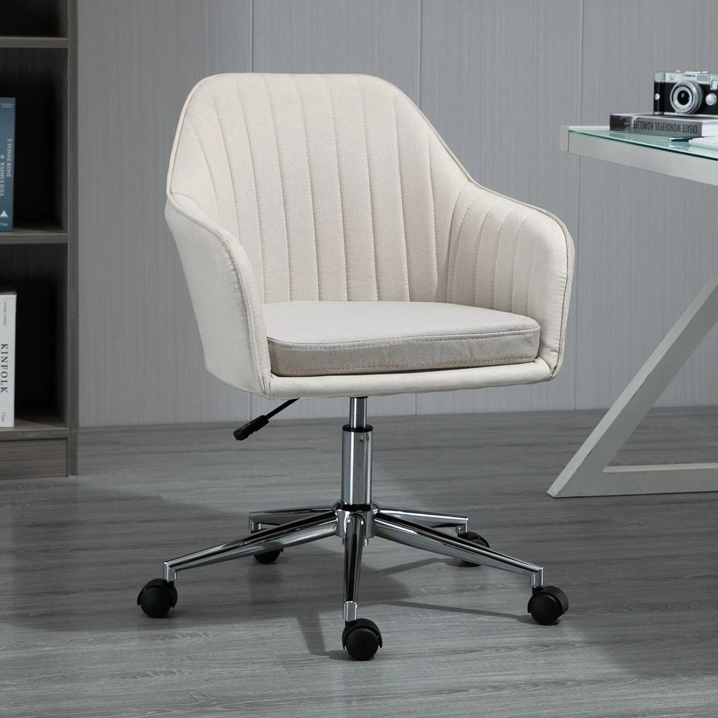 Cadeira de Escritório Cadeira de Secretária com Altura Regulável e Base Giratória para Escritório 61x59x86-96 cm Bege