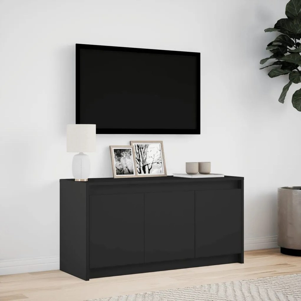 Móvel de TV com luzes LED derivados de madeira preto