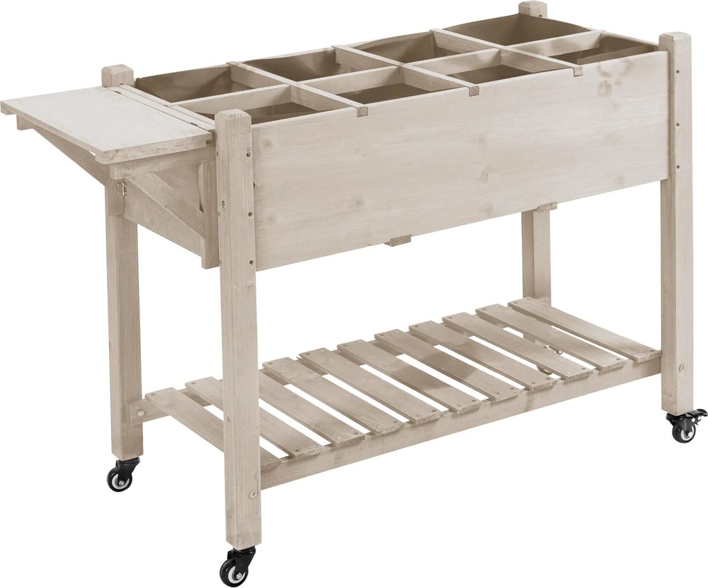 Outsunny Horta Urbana Elevada com 8 Compartimentos, Prateleiras e Forro em Tecido Não Tecido para Cultivo de Legumes e Hortaliças, 123x54x87 cm, Natural | Aosom Portugal
