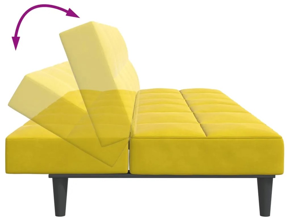 Sofá-cama 2 lugares c/ apoio de pés veludo amarelo