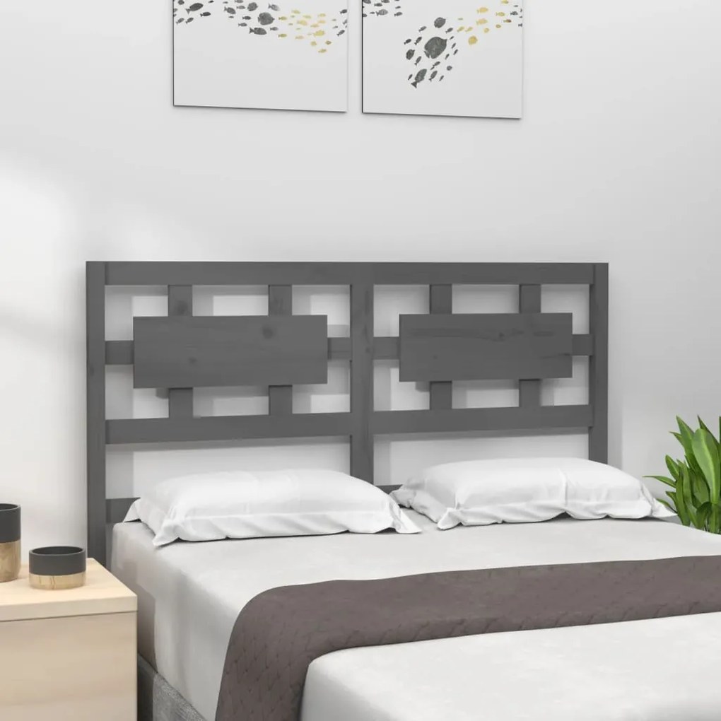 818032 vidaXL Cabeceira de cama 125,5x4x100 cm pinho maciço cinzento