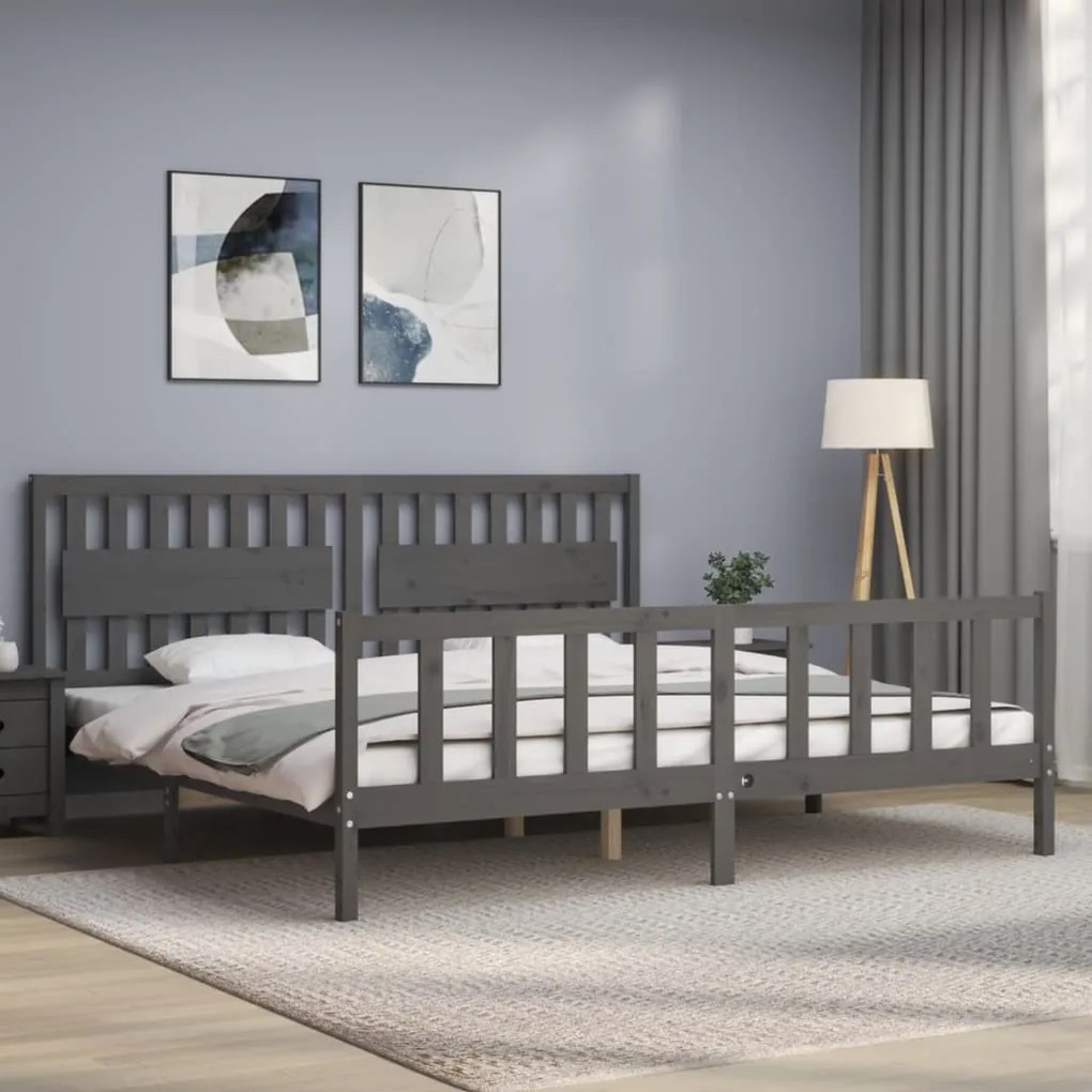 Estrutura de cama com cabeceira 200x200 cm madeira maciça cinza