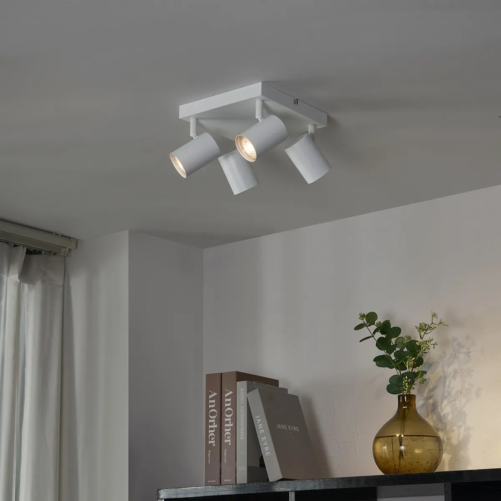 Plafon moderno branco 4-luzes quadrado ajustável - Jeana