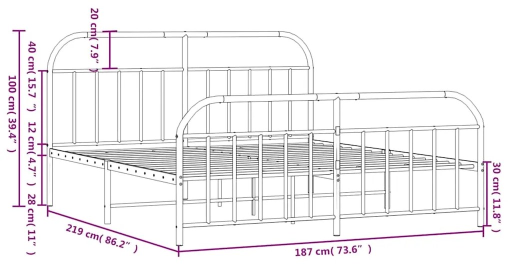 Estrutura de cama com cabeceira e pés 183x213 cm metal branco