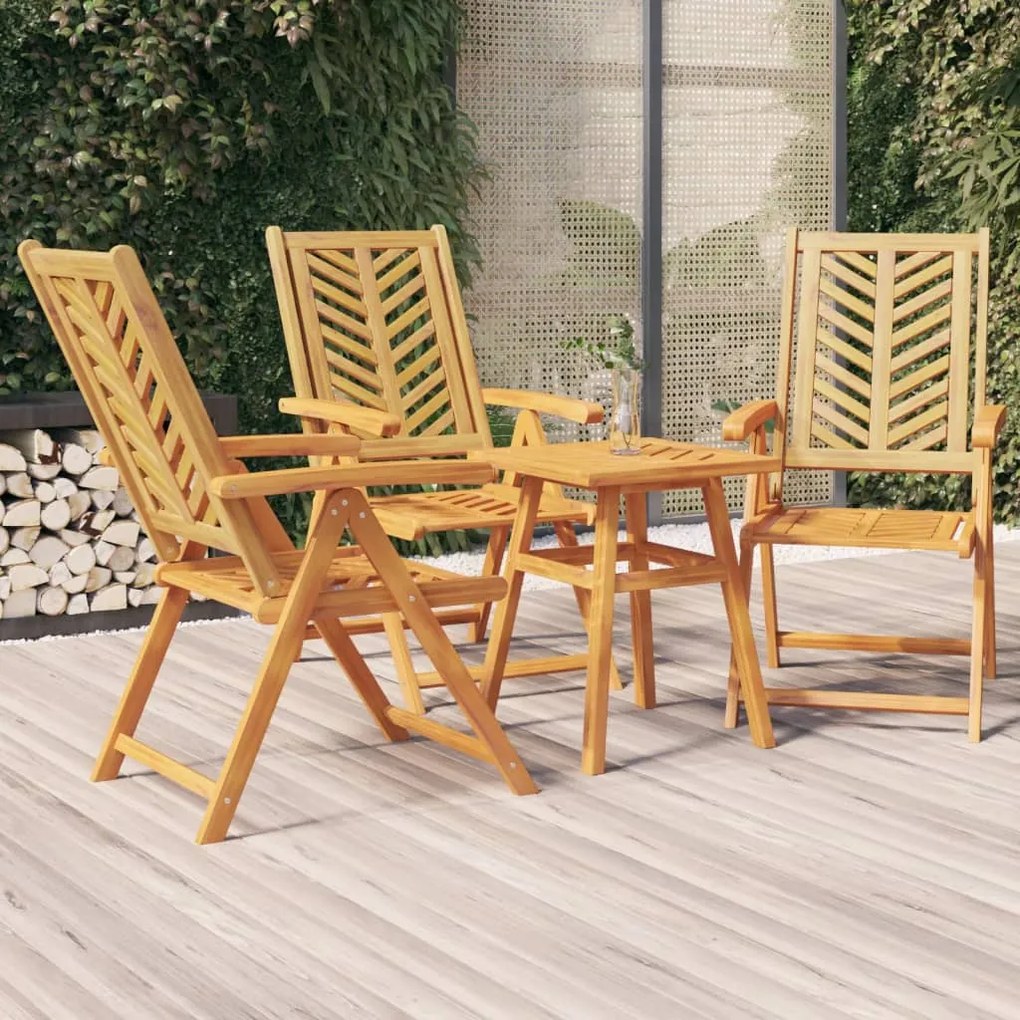 vidaXL Cadeiras de jardim reclináveis 3 pcs madeira de acácia maciça
