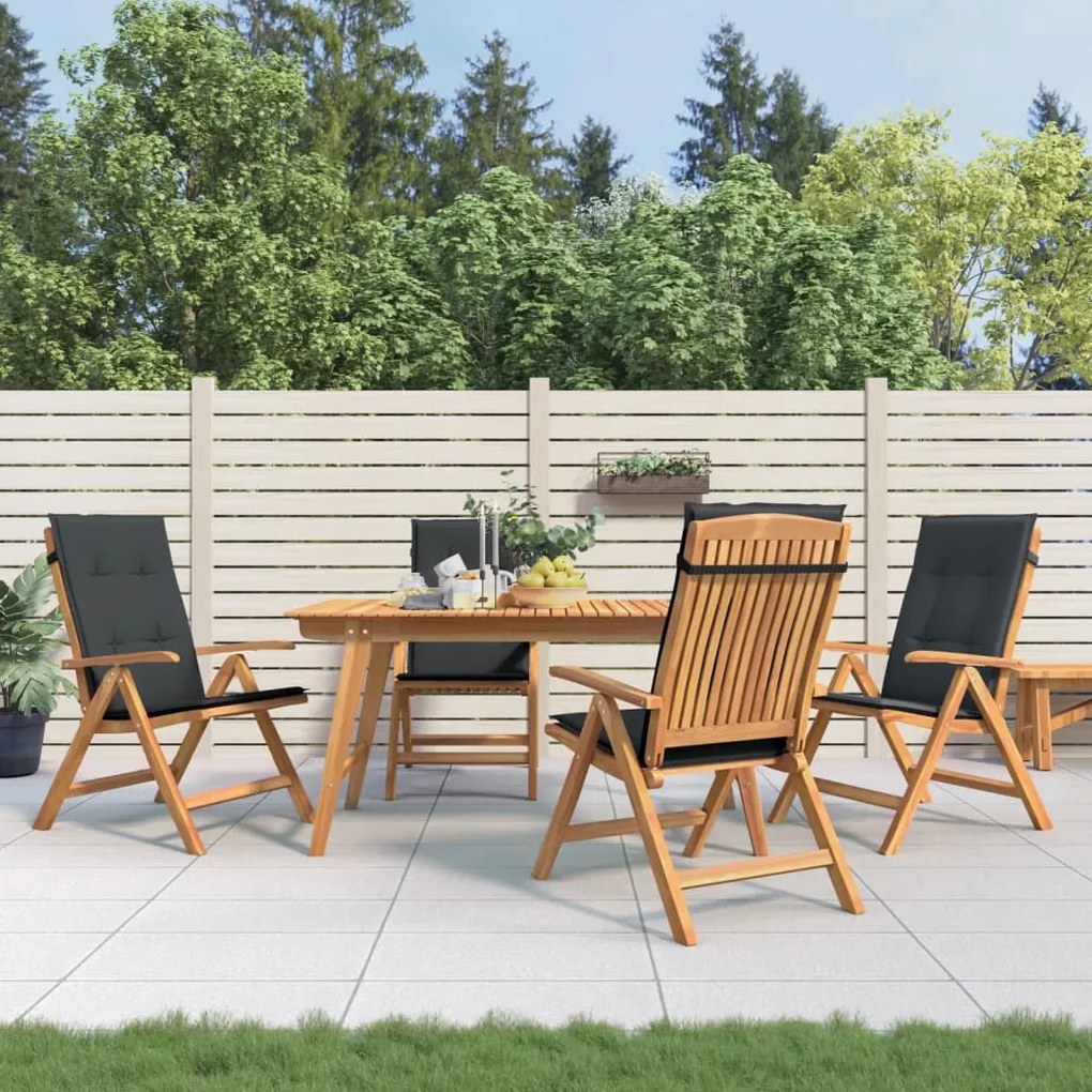vidaXL Cadeiras de jardim reclináveis c/ almofadões 4 pcs teca maciça